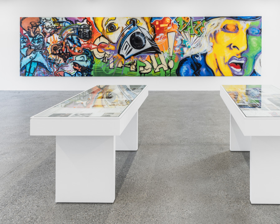 Exhibition view « La déferlante hip hop », group show, CALM – Centre d’Art La Meute, Lausanne, Switzerland, 2025 / Photo: Théo Dufloo.