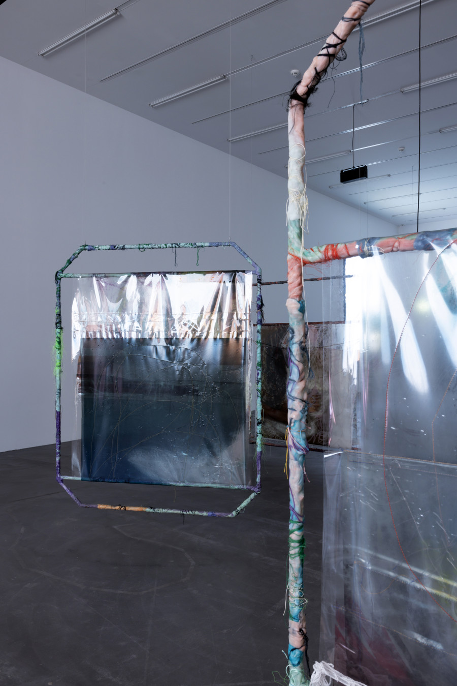 Installation view ‘Julien Creuzet - Orpheus was musing upon braised words (...)’, Luma Westbau, Zurich, 2023. Photo: Nelly Rodriguez