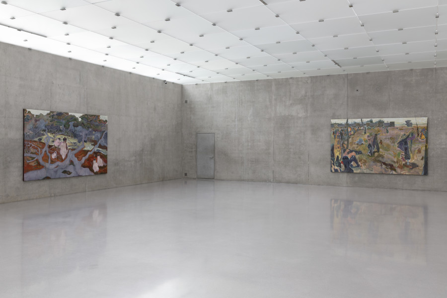Michael Armitage, Installation view second floor Kunsthaus Bregenz, 2023. Photo: Markus Tretter. Courtesy of the artist, Harry G. David Collection and Collection of Yuz Foundation. © Michael Armitage, Kunsthaus Bregenz