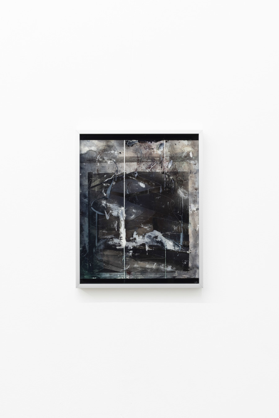 Sebastian Haas, “Notihing happens here - all in good time”; from the Solo Show “Reminisce-Supports” at KALI Gallery, Lucerne, CH; Oil, spraypaint on reverse glass, framed; 24 x 30 cm, 2024. Courtesy of the Artist and KALI Gallery. Photo by Kim da Motta