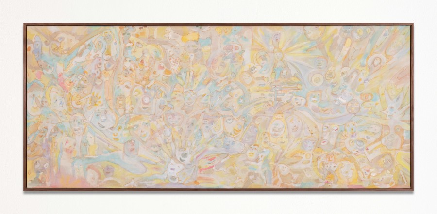 Ross Simonini – PAN IV, 2023, milk paint & egg tempera on canvas, framed, 66 x 162 cm. ©2023 suns.works and the artists. Photography: Flavio Karrer