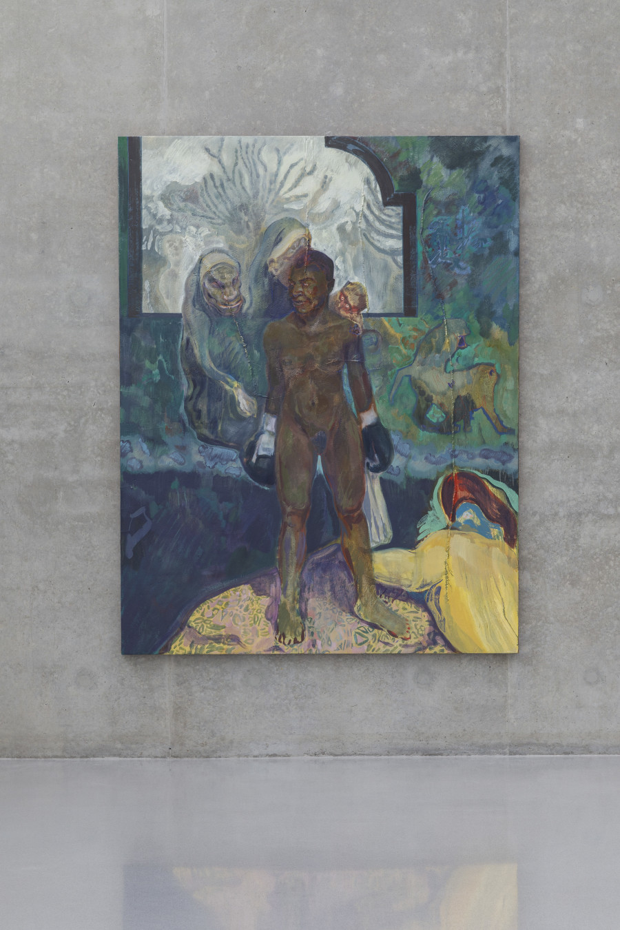 Michael Armitage, Conjestina, 2017, Installation view second floor Kunsthaus Bregenz, 2023. Photo: Markus Tretter. Courtesy of the artist and San Francisco Museum of Modern Art, Collection SFMOMA, Accessions Committee Fund purchase. © Michael Armitage, Kunsthaus Bregenz