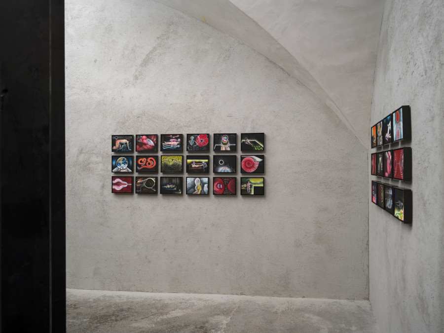 Exhibition view Emma Jung & Rebecca Ackroyd «Tage und Nächte», Cabaret Voltaire 2025; Rebecca Ackroyd, The World as I see it (Series), 2022–ongoing. Photo: Cedric Mussano. Courtesy: the artist.