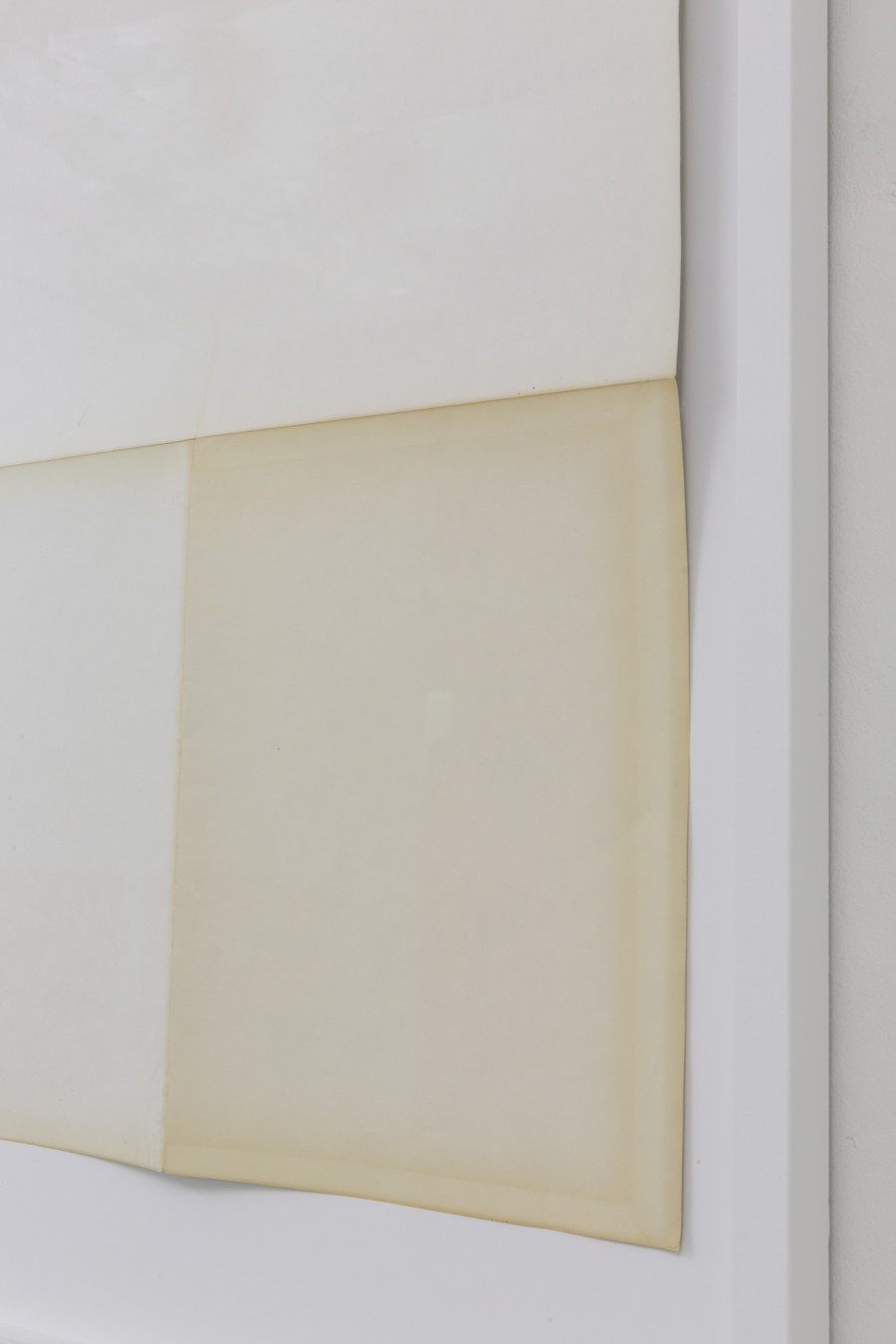 Théa Giglio, Untitled (A Thousand Words) II, 2023, detail, unfolded paper, white wooden frame, UV glass.