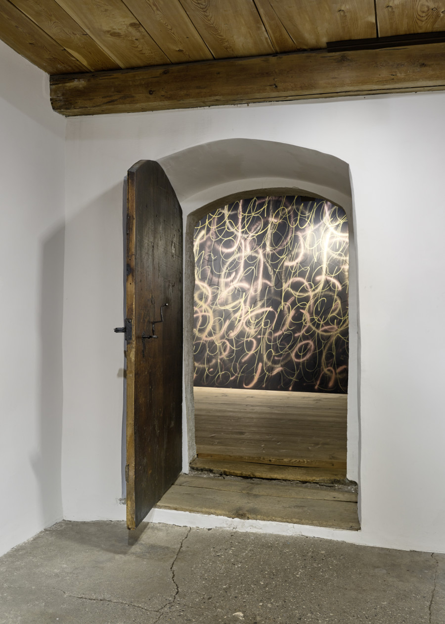 donna Kukama, Even in their kindest-kindest kindness, they remain violent, 2023, acrylic, charcoal, soft pastel, spirit, liquid chalk, spray paint, dimensions variable. Photo: Ralph Feier, Courtesy of the artist and Galerie Tschudi