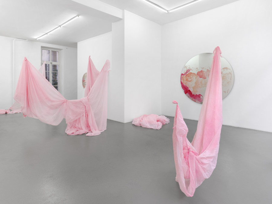 Exhibition view, Karla Black, Galerie Mezzanin, 2025. Photo credit: Annik Wetter