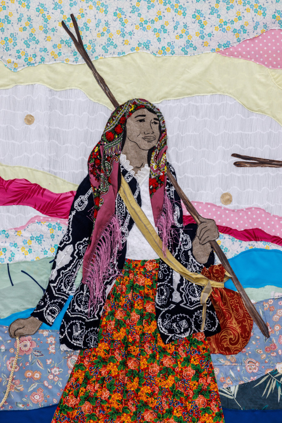 Małgorzata Mirga-Tas, Tełe Ćerhenia Jekh Jag, Detail view third floor Kunsthaus Bregenz, 2025, Bears with family on the road like a silver moon, 2025. Photo: Markus Tretter. © Małgorzata Mirga-Tas, Kunsthaus Bregenz. Courtesy of the artist, Foksal Gallery Foundation, Warsaw, Frith Street Gallery, London, Karma International, Zurich