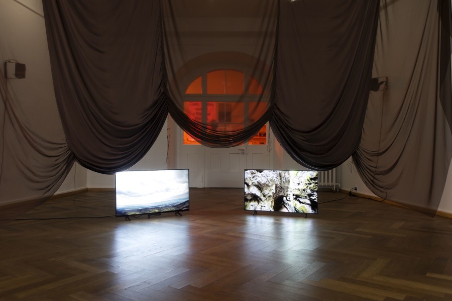 Lara Dâmaso, to the unborn: catharsis, 2022. 3-video installation with silk curtain and satin ribbons. With the collaboration of Blanca Bianchi. Credit photo: © James Bantone
