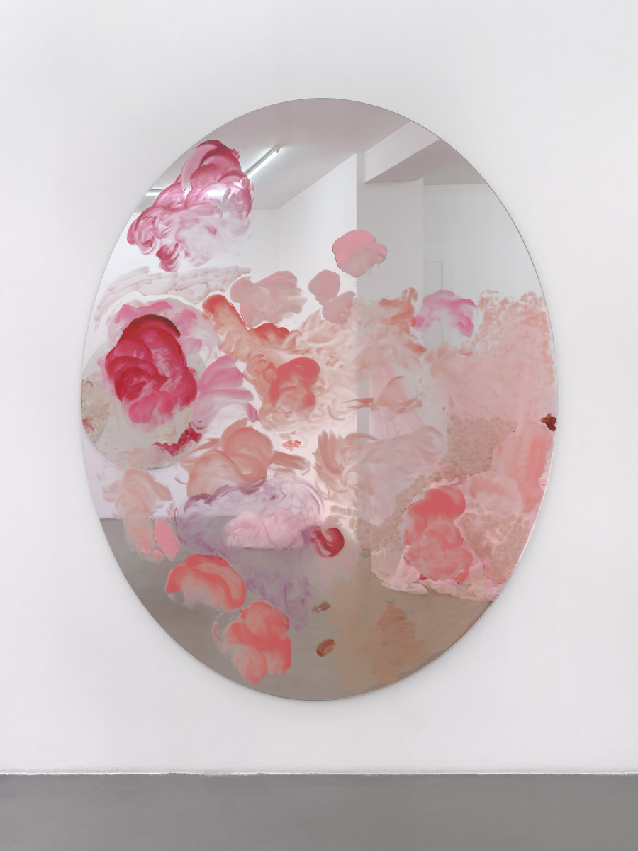 Karla Black, Looking Glass (Prior To), 2025, glass paint on mirror, 240 x 200 cm
