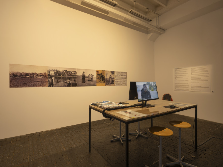 Exhibition view of Re/member Your House with the project the AfroGreeks by Døcumatism and a solo show by Menelaos Karamaghiolis at Centre d’Art Contemporain Genève (November 1st‒December 23, 2023). © Centre d’Art Contemporain Genève. Photo: Julien Gremaud