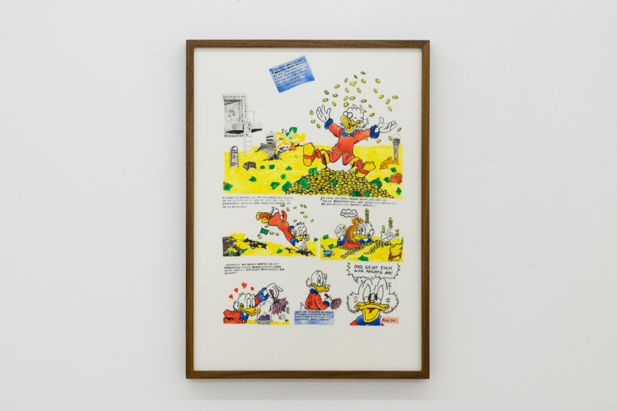 Lionne Saluz, Dagobert Duck, 2023, aquarelle on polyester film, 31 x 43 cm. Photography: Gina Folly / all images copyright and courtesy of the artist and For, Basel