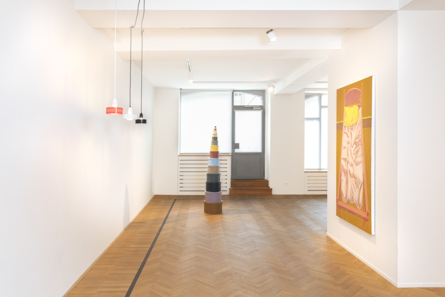 Installation shots of Interior" with works by Elena Alonso, EJR Barnes, Christian Hidaka, Caitlin MacBride, Kilian Rüthemann, Sam Stewart, Laila Tara H, Raphaël Zarka, exhibited at Galerie Fabian Lang, Zurich, (21 April 2023 - 2 June 2023). Credit: Courtesy of the artists and Galerie Fabian Lang. Copyright: © Fabian Lang