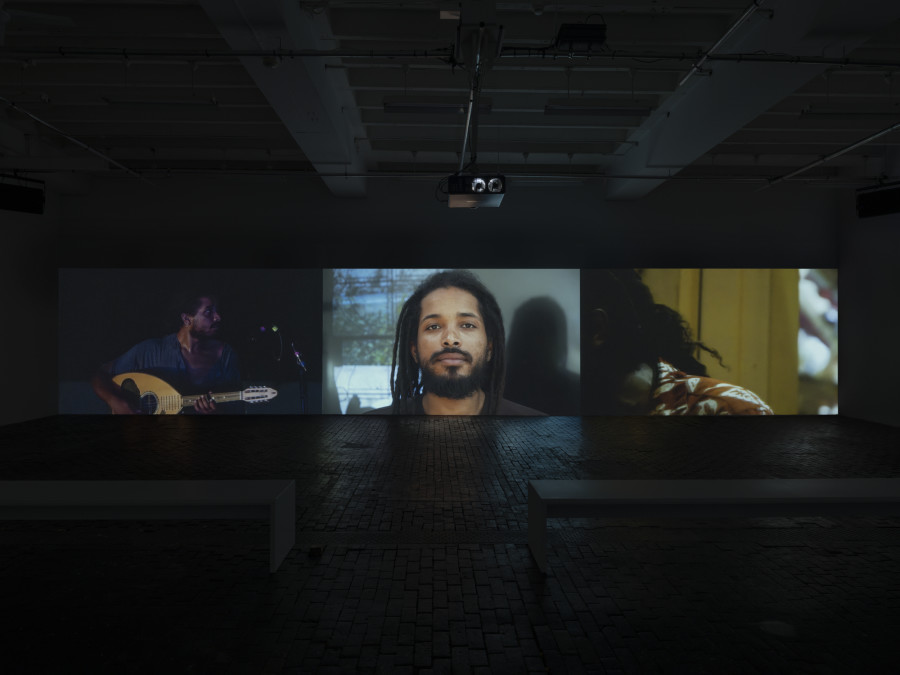 Exhibition view of Re/member Your House with the project the AfroGreeks by Døcumatism and a solo show by Menelaos Karamaghiolis at Centre d’Art Contemporain Genève (November 1st‒December 23, 2023). © Centre d’Art Contemporain Genève. Photo: Julien Gremaud