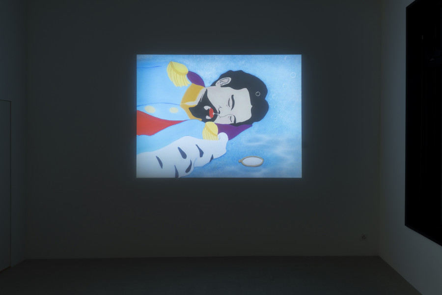 Julian Irlinger, Ludwig, 2024, Digital video, sound, 8 min (loop), Animation: Julian Irlinger; CGI: Alexander Pannier; sound effects: Burkhard Beschow; voices: Dominik Auerbach, Robert Heil; special thanks: Rosario Talevi. Damien & The Love Guru, 2024. Courtesy of the artist and Damien & The Love Guru, Brussels/Zürich. Photo: Claude Barrault