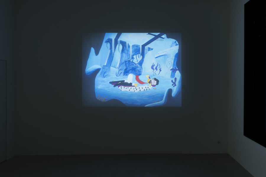 Julian Irlinger, Ludwig, 2024, Digital video, sound, 8 min (loop), Animation: Julian Irlinger; CGI: Alexander Pannier; sound effects: Burkhard Beschow; voices: Dominik Auerbach, Robert Heil; special thanks: Rosario Talevi. Damien & The Love Guru, 2024. Courtesy of the artist and Damien & The Love Guru, Brussels/Zürich. Photo: Claude Barrault