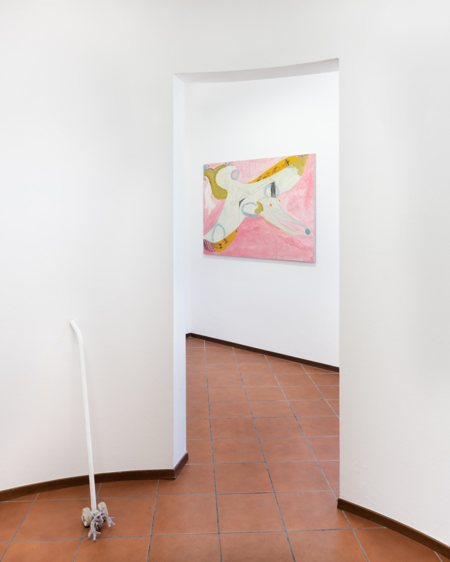 Ugo Gattini, L’esploratorte, Gesso, farina, idropittura, ferro, plastica, Das, polline, pigmento, 20x100x13cm, 2020. Ugo Gattini, Progetto per il nuovo viadotto, Tecnica mista su carta, 150x120cm
, 2019.