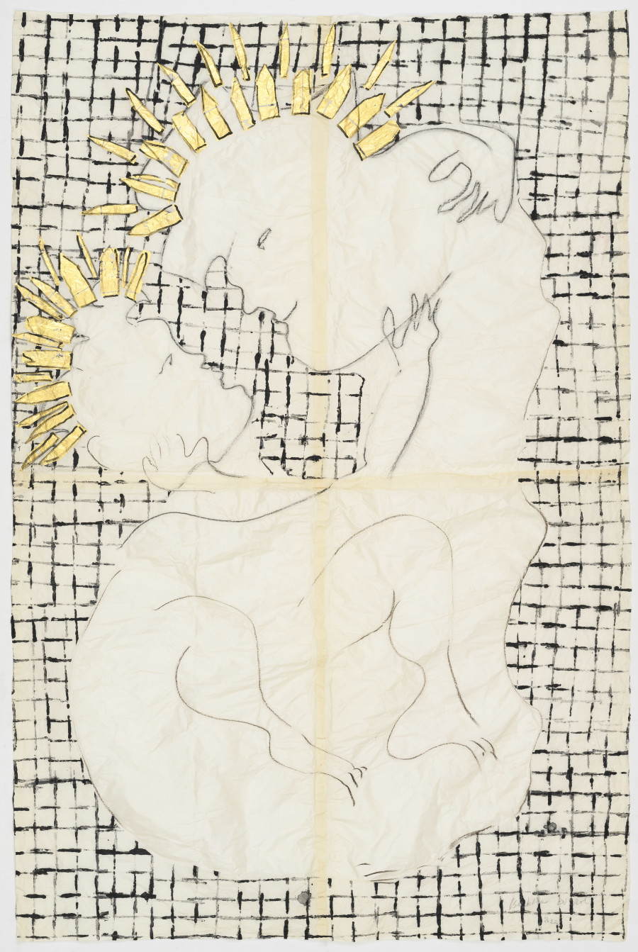 Isabella Ducrot, Eros Gold III, 2022, Pencil, collages, pigment and gold on Japan paper, 190 x 126 cm. Photo credit: Giorgio Benni