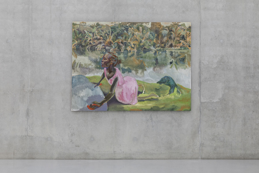 Michael Armitage, Warigia, 2022, Installation view second floor Kunsthaus Bregenz, 2023. Photo: Markus Tretter. Courtesy of the artist and The George Economou Collection. © Michael Armitage, Kunsthaus Bregenz