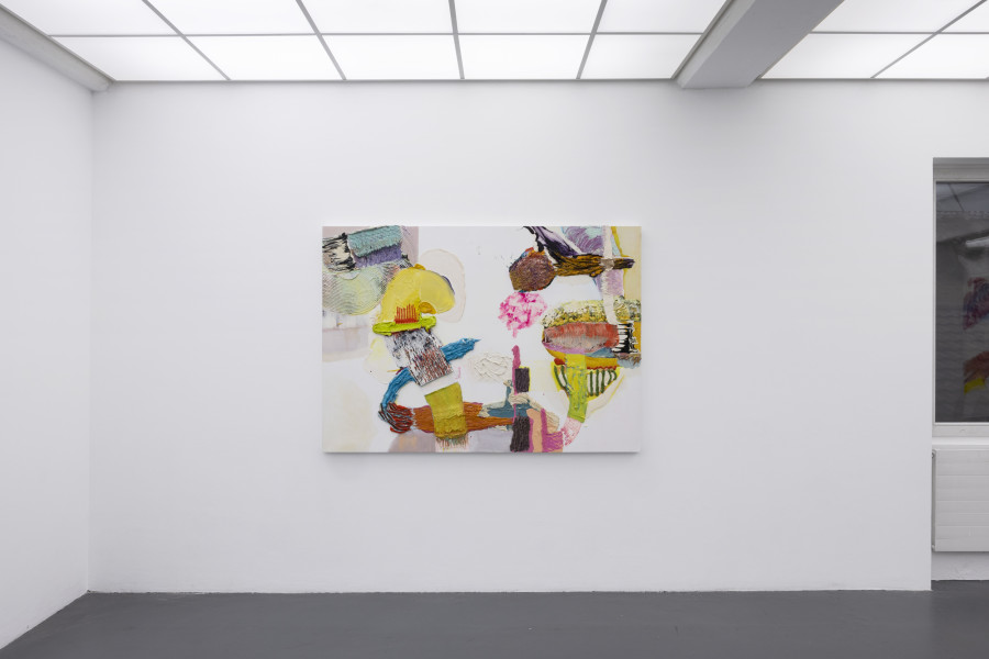 Pia Fries, ladet, 1996. Ölfarbe auf Holz, 120 x 170 cm. Courtesy: Pia Fries Ausstellungsansicht / Installation view Kunsthaus Baselland 2023. Foto / Photo: Gina Folly © Pia Fries / 2023 ProLitteris, Zürich