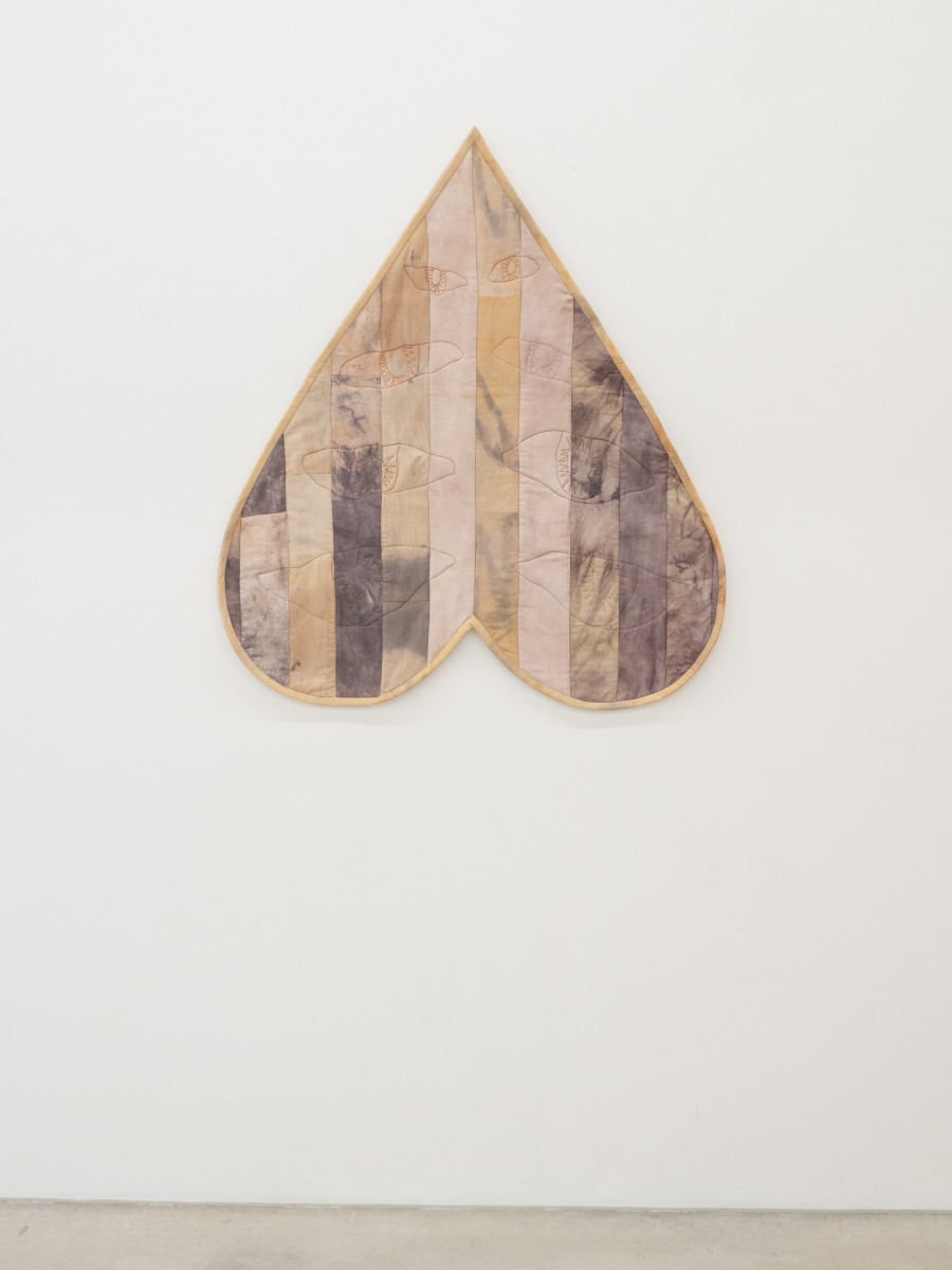 They showed themselves outside without any shyness, Anna Reutinger, Second hand linen, cotton, iron sulfate, tannic acid, onion skins, 93 x 102cm