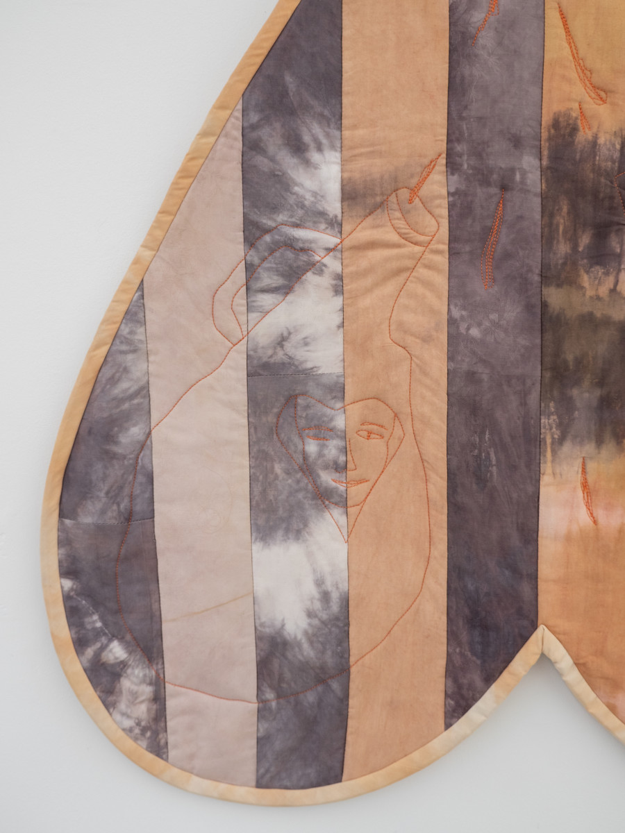 They sold blackmarket wine, Anna Reutinger, Second hand linen, cotton, iron sulfate, tannic acid, madder, onion skins, alder buckthorn, 93 x 102cm