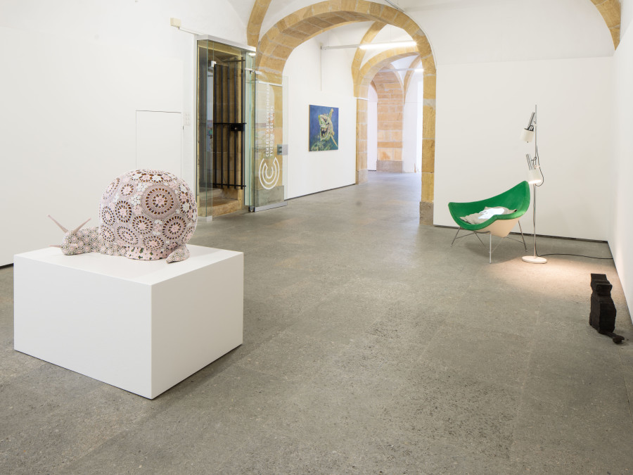 Exhibition view, HUMANILIA, Histoires d'un bestiaire contemporain, Joana Vasconcelos, Zilla Leutenegger, Grégory Sugnaux, Centre d'Art Contemporain Yverdon-les-Bains (CACY), 2025. Photo credit: Anne-Laure Lechat
