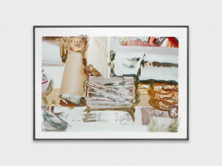 Jean-Vincent Simonet, Untitled (heirloom), 2022, Inkjet print on plastic foil, fingertips intervention, handmade lead frame, anti-reflective glass, 31 × 42cm. Photography: Philipp Rupp / Julien Gremaud. Courtesy of Sentiment and the artist