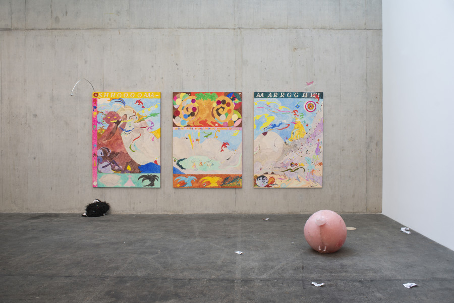 Rondi Park, Fern is coming out of mouth. [...]; The first ever god, they come from someone’s spit. [...], both 2025. Installation view Revolt Against the Sun!, Graduation Exhibition Bachelor and Master Institute Art Gender Nature HGK Basel FHNW, Kunsthaus Baselland, 2025, photo: Christian Knörr