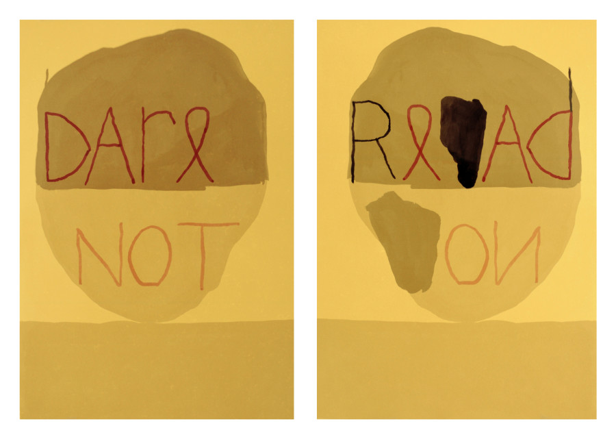 Katja Mater, Dare Note / Read On, 2021, 2 C-prints framed double sided, custom made frame, 33 x 24.3 cm, Ed. 1/3 (+ 1 AP)