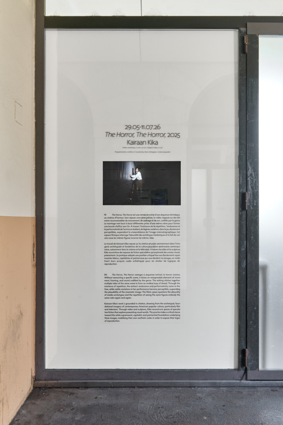 Exhibition view, Kairaan Kika, The Horror, The Horror, Halle Nord, Geneva, 2026. ©Thomas Maisonnasse | Halle Nord 2026