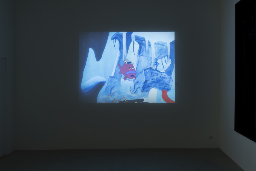 Julian Irlinger, Ludwig, 2024, Digital video, sound, 8 min (loop), Animation: Julian Irlinger; CGI: Alexander Pannier; sound effects: Burkhard Beschow; voices: Dominik Auerbach, Robert Heil; special thanks: Rosario Talevi. Damien & The Love Guru, 2024. Courtesy of the artist and Damien & The Love Guru, Brussels/Zürich. Photo: Claude Barrault