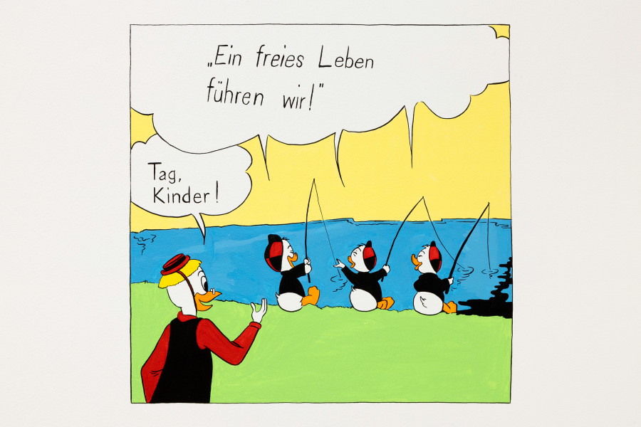 Lionne Saluz, Ein freies Leben führen wir!, 2024, Acryl, 40 x 40 cm. Photography: Gina Folly / all images copyright and courtesy of the artist and For, Basel