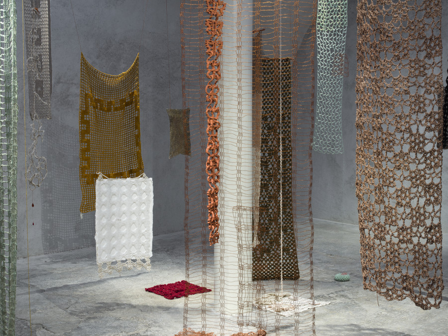 Exhibition view «nudos de tiempo» by ektor garcia, mixed media installation, Cabaret Voltaire 2022. Photo: Cedric Mussano. Courtesy: the artist