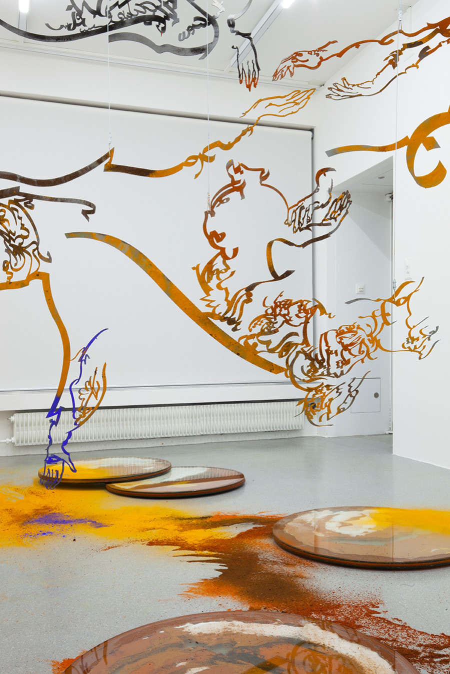 Monia Ben Hamouda, Installation view The Eye, the Hands, the Lunacy of Lunar Sightings, Solo show curated by Anissa Touati, jevouspropose, Zurich, 2022. Courtesy of the artist and ChertLüdde, Berlin
