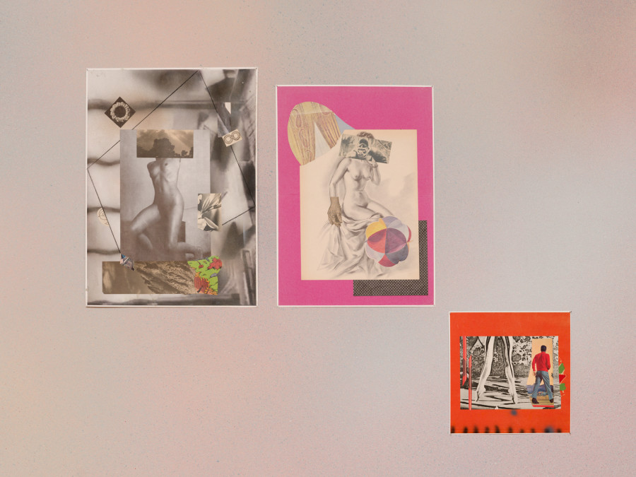 Hippolyte Hentgen, Nuée, 2025, installation de collages sur peinture murale acrylique, vue de l’exposition « Chambre à deux lits » à la Villa du Parc - centre d’art contemporain - Aurélien Mole, 2025