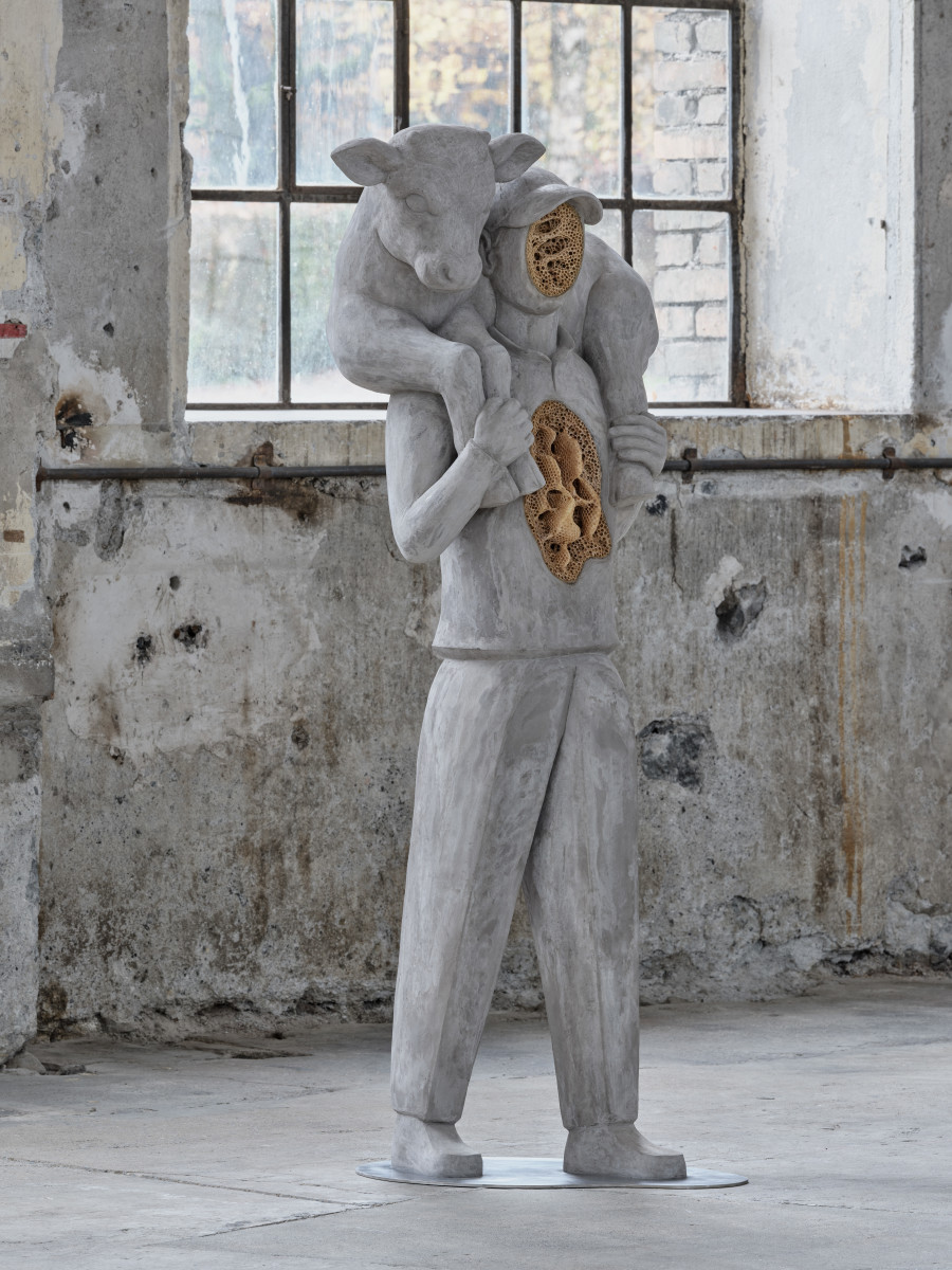 Anna Hulačová, 'Calf Bearer' (2025), installation view 'Bucolica', Kunstraum Dornbirn, 2025, Photo Günter Richard Wett, © Anna Hulačová, courtesy of the artist and hunt kastner, Prague.