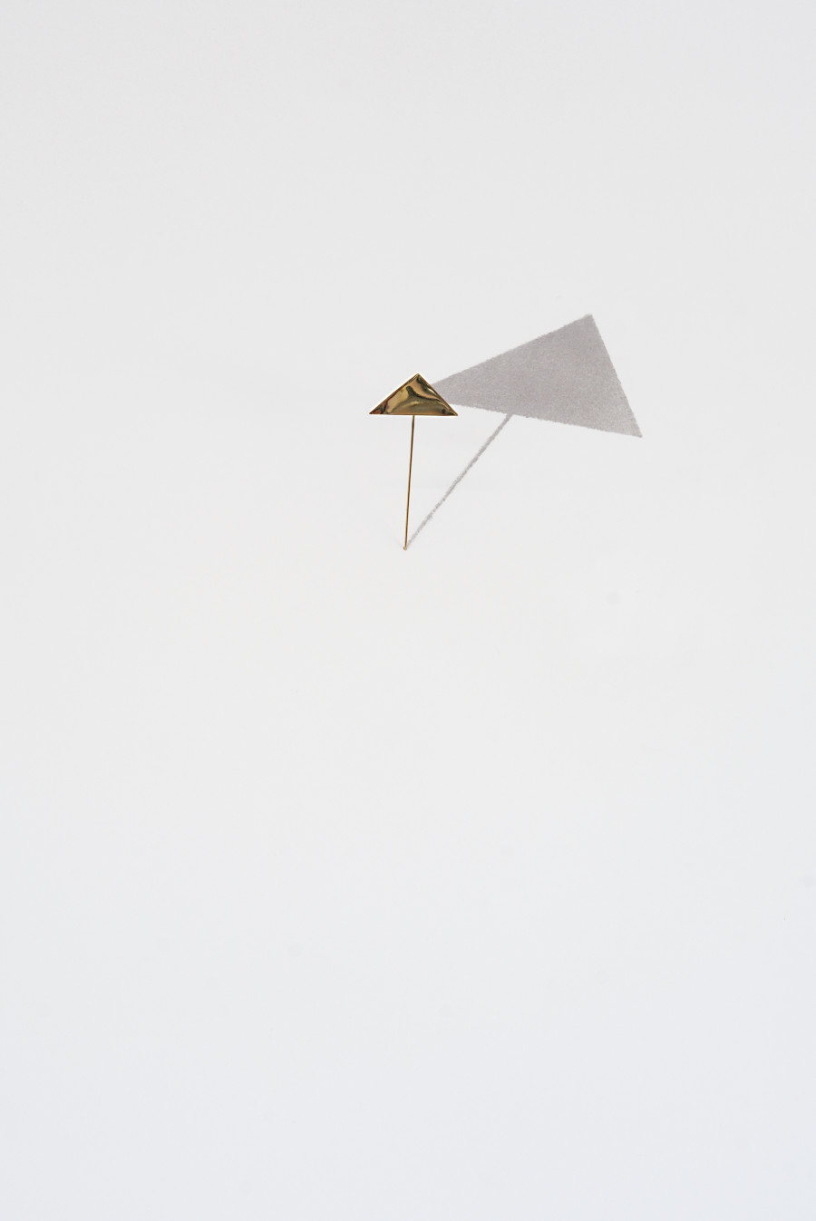 Exhibition view, Where we haven t been, 13 Vitrine, Lausanne, 2025. Una Björg Magnúsdóttir, Pin 3, 2025, 15 x 5 cm - brass and acrylic paint