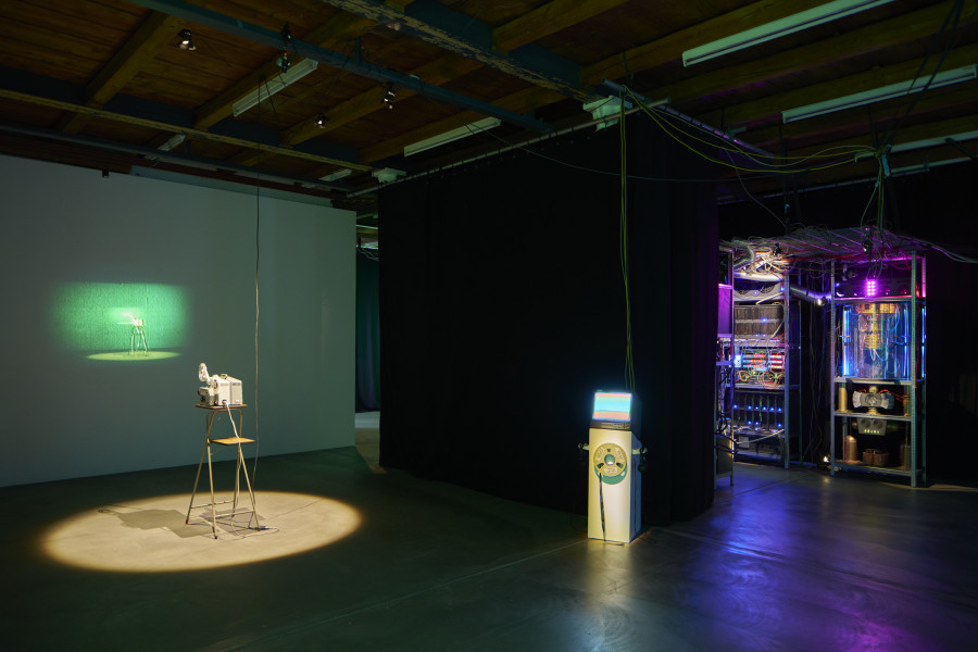 Exhibition view, [ a n y m a ] Michael Egger, Feedback Follies, Kunsthalle Friart Fribourg, 2024. Photo: Guillaume Python. Courtesy of the artist and Kunsthalle Friart Fribourg