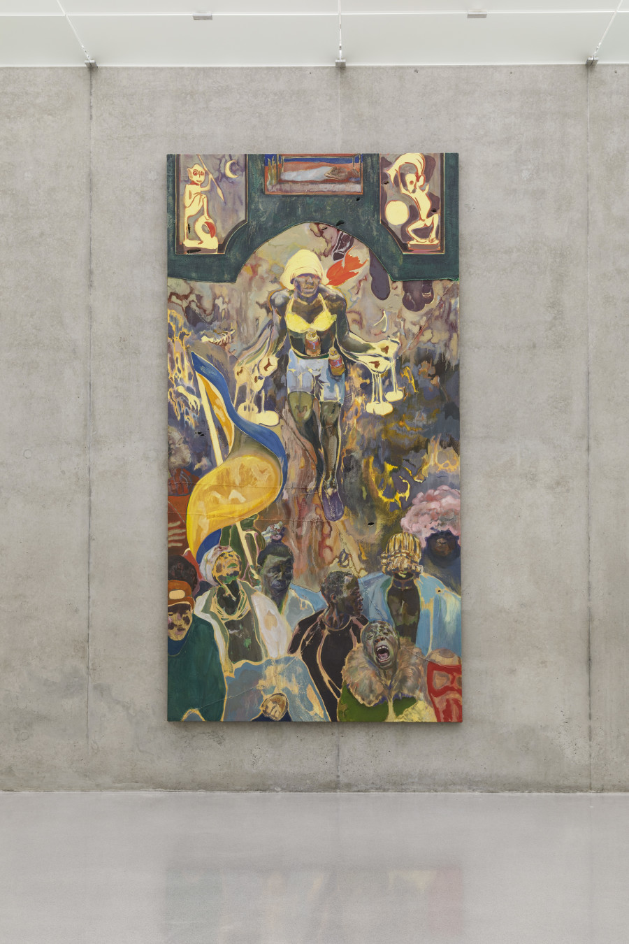 Michael Armitage, Pathos and the twilight of the idle, 2019, Installation view first floor Kunsthaus Bregenz, 2023. Photo: Markus Tretter. Courtesy of the artist and Los Angeles County Museum of Art, purchased with funds provided by Paul Attanasio. © Michael Armitage, Kunsthaus Bregenz