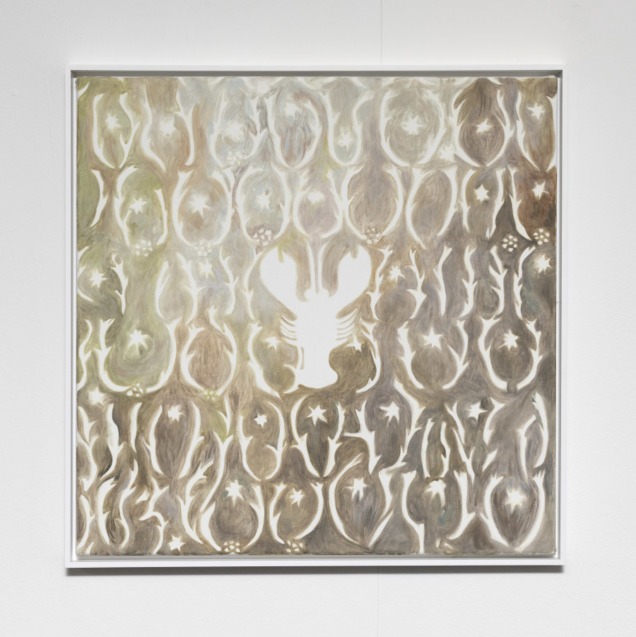 Melanie Akeret, Lobster 3 (silver hue), 2023, Acrylic, oil and colored pencil on canvas, 50 x 50 cm. Photo credit: Flavio Karrer