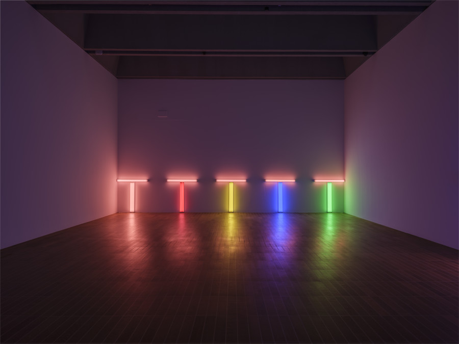 Dan Flavin, untitled (to Don Judd, colorist) 1-5, 1987, fluorescent light. © Stephen Flavin / 2024, ProLitteris, Zurich. Panza Collection, Mendrisio. Photo Credit: Florian Holzherr