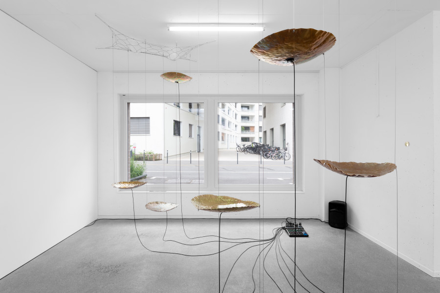 Exhibition view, Courants soniques, Lisa Mazenauer & Emilie Moor, Espace 3353, 2024. Photo credit: Thea Giglio