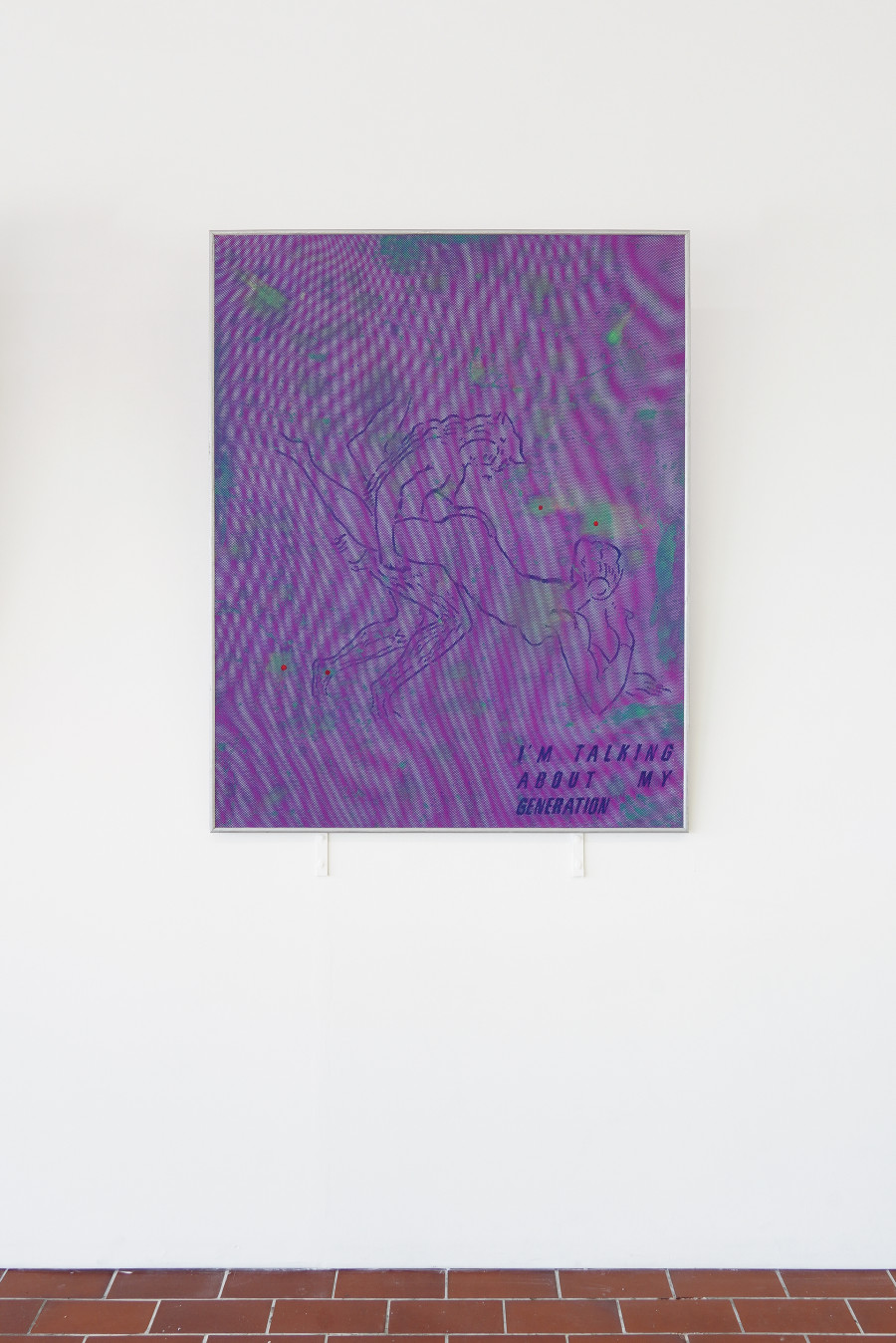 Exhibition view, Where we haven t been, 13 Vitrine, Lausanne, 2025. Matthieu Hemmer, Differant Love, 2025, 115 x 91 x 1,5 cm - acrylic polymer on Loewe canvas mounted on felted wood.