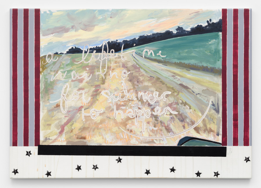 Elise Corpataux, a lifetime waiting for summer to happen, 2023, Oil and acrylic on canvas, 62 × 88 cm. ©2024 suns.works and the artist. Photography: Claude Barrault, Remy Ugarte Vallejos et al.