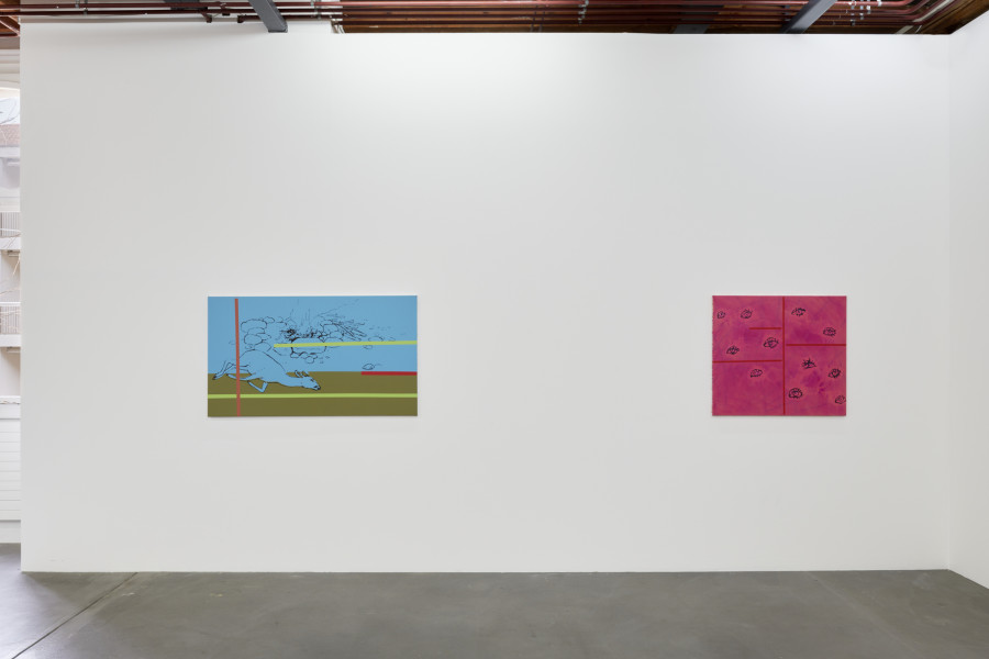 Exhibition view, Andreas Hochuli, The Year of the Babyshit Brown SUV, 2023. Photo : Guillaume Python. Courtesy of Kunsthalle Friart Fribourg and the artist