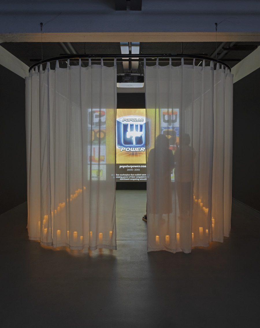 Simon Denny, Guile Twardowski and Cosmographia, Dotcom Séance, 2021-22, exhibition view «Collective Worldbuilding – Art in the Metaverse», 2023, HEK, Photo: Franz Wamhof