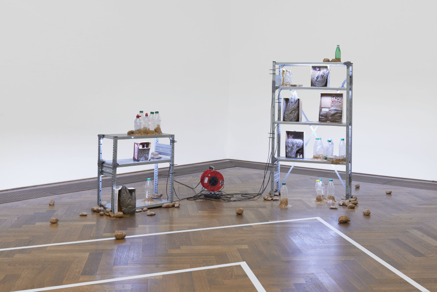 Installation view, Situation 1 und andere, Kunsthalle Basel, 2020, view on Cyril Tyrone Hübscher, SHTF-scenario, 2020. Photo: Philipp Hänger / Kunsthalle Basel