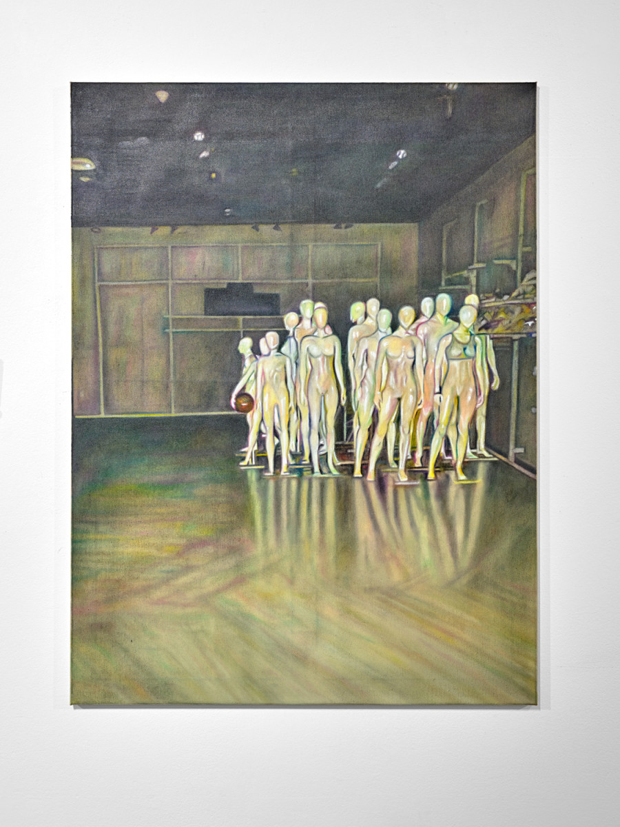 Almost tender, Exhibition view, 2026, Ferme de la Chapelle. © Photo by Nicolas Delaroche Studio. The Rehearsal, 2026, oil on canvas, 100 × 75 cm