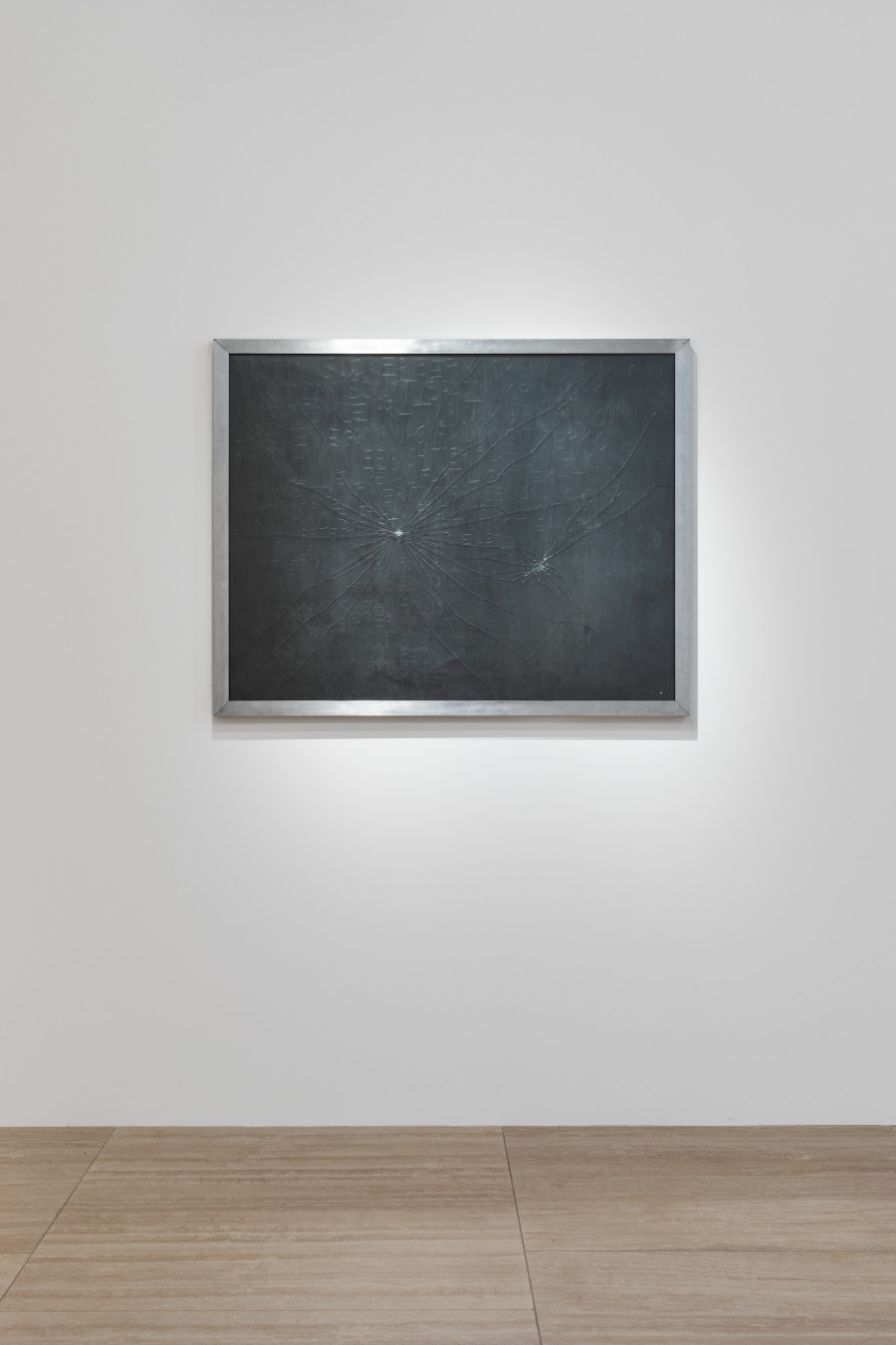 Fiona Banner aka The Vanity Press, B o n e s, 2002, Graphite in Paper under Smashed Glass, 80 x 100 cm Burger Collection, Hong Kong. Photo: Kilian Bannwart.