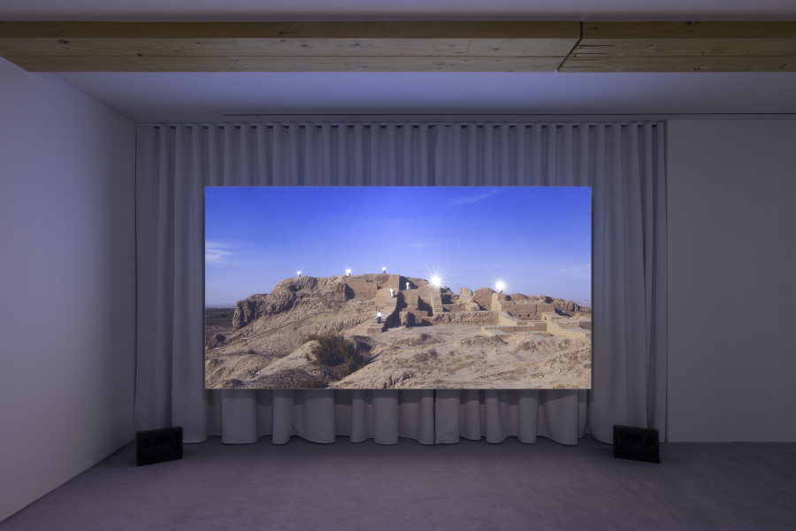Saodat Ismailova, Melted Into The Sun, 2024. Installation view of “Lantern With No Walls”, Fondazione In Between Art Film at Tarmak 22, Gstaad, 2024. Courtesy of the artist and Fondazione In Between Art Film. Photo: Andrea Rossetti